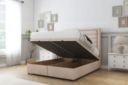 "Sloomy Ashford Sand Naples Ottoman Bed Base With 54"" Floor Standing Headboard 4' Small Double" - thumbnail 2