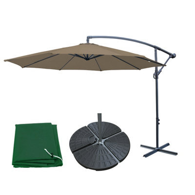 Sundaze 3M Taupe Garden Cantilever Banana Parasol Umbrella Crank Hanging Patio With Base Weights & Cover - image 1
