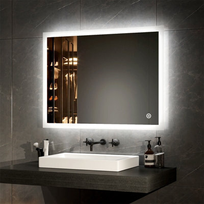 Emke Bathroom Mirror With Shaver Socket, Wall Mounted Led Mirror With Extra Fuse, Dimmable & Demister, 600X800mm - image 1