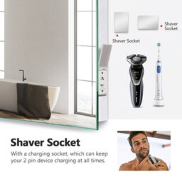 Emke Bathroom Mirror With Shaver Socket, Wall Mounted Led Mirror With Extra Fuse, Dimmable & Demister, 600X800mm - thumbnail 4