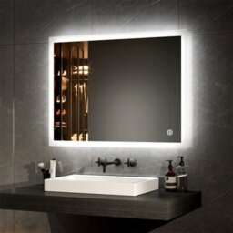 Emke Bathroom Mirror With Shaver Socket, Wall Mounted Led Mirror With Extra Fuse, Dimmable & Demister, 600X800mm - thumbnail 1