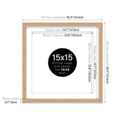 "15X15"" Oak Picture Frame - 15X15"" Square Frame With 14X14"" Mount For 15X15""/14X14"" Pictures Art Deco Style Gallery Wall, 1 Pack" - thumbnail 2