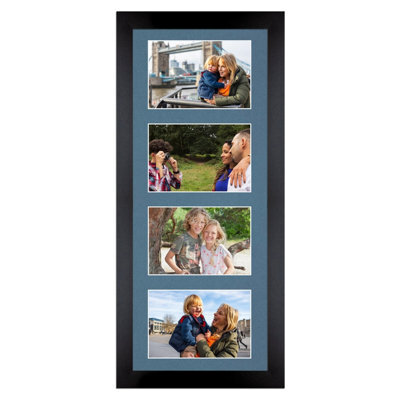 AK Frames 50X20Cm Matte Black Modern Multi Photo Frame With Pompadour Mount - Holds 4 Apertures (4X) 6X4 Photos - image 1