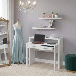 Amos Mann Furniture Vienna Artic White Extending Computer Desk Console Dressing Table - thumbnail 4