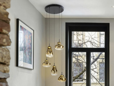Luminosa Lighting Luminosa Aledis Cluster Pendant Ceiling 5 Light Black, Gold Led 3000K - Uk Stock - image 1