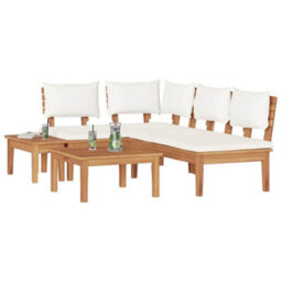 Walplus Garden Bench Set With Cushion 4 Pcs Brown And Cream - thumbnail 3