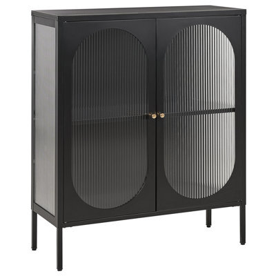 Beliani Glass Display Sideboard Sarre Metal 90 Cm Black - image 1