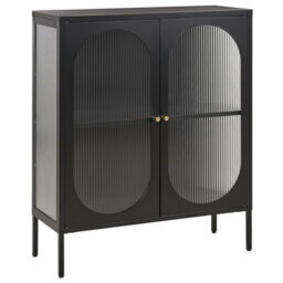 Beliani Glass Display Sideboard Sarre Metal 90 Cm Black