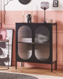 Beliani Glass Display Sideboard Sarre Metal 90 Cm Black - thumbnail 2