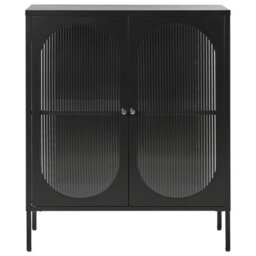 Beliani Glass Display Sideboard Sarre Metal 90 Cm Black - thumbnail 4