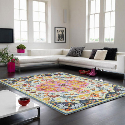Multi Luxurious Traditional Wool Hand Made Easy To Clean Floral Rug For Bedroom Dining Room And Living Room -120Cm X 170Cm - image 1