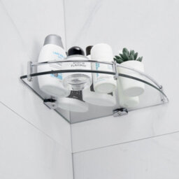 Living And Home 2 Pcs Silver Glass Bathroom Corner Shelf  Wall Mounted 6mm Tempered Glass - thumbnail 2