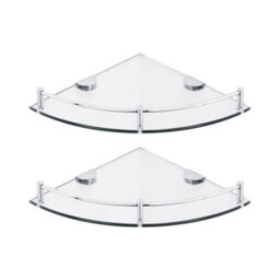 Living And Home 2 Pcs Silver Glass Bathroom Corner Shelf  Wall Mounted 6mm Tempered Glass - thumbnail 5