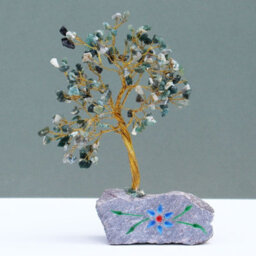 Serenityy Handmade Moss Agate Gemstone Tree On Natural Rock Base, 160-Stone, 300G - thumbnail 1