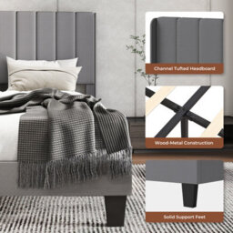 Levede King Bed Frame Metal And Wood Plush Upholstered Mattress Base - thumbnail 5
