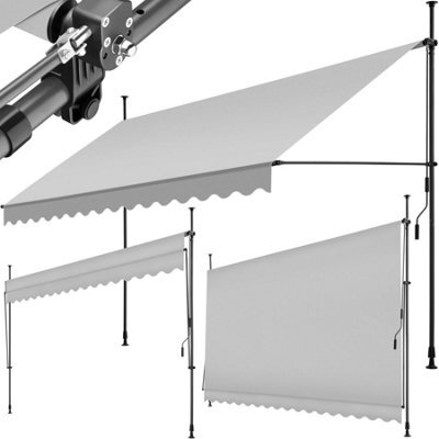Tectake Awning With Hand Crank - Pressure Fitted , Height Adjustable 400 X 180 Cm - Light Grey - image 1