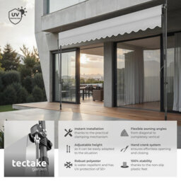 Tectake Awning With Hand Crank - Pressure Fitted , Height Adjustable 400 X 180 Cm - Light Grey - thumbnail 2