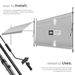 Tectake Awning With Hand Crank - Pressure Fitted , Height Adjustable 400 X 180 Cm - Light Grey - thumbnail 3