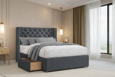 "Nexus Windsor Plush Divan, Steel, 54"" Winged Hb, 2 Drawers Foot-End, Open Coil Mattress, Double" - image 1