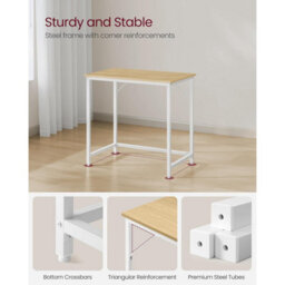 Songmics Small Office Desk For Study Or Bedroom, Space-Saving Work Table With Simple Design, Natural Oak And Pearl White - thumbnail 4