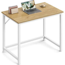 Songmics Small Office Desk For Study Or Bedroom, Space-Saving Work Table With Simple Design, Natural Oak And Pearl White - thumbnail 7