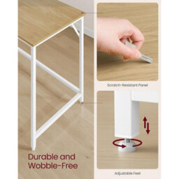 Songmics Small Office Desk For Study Or Bedroom, Space-Saving Work Table With Simple Design, Natural Oak And Pearl White - thumbnail 5