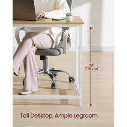Songmics Small Office Desk For Study Or Bedroom, Space-Saving Work Table With Simple Design, Natural Oak And Pearl White - thumbnail 3
