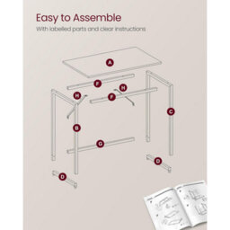 Songmics Small Office Desk For Study Or Bedroom, Space-Saving Work Table With Simple Design, Natural Oak And Pearl White - thumbnail 6