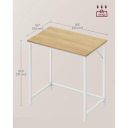 Songmics Small Office Desk For Study Or Bedroom, Space-Saving Work Table With Simple Design, Natural Oak And Pearl White - thumbnail 2