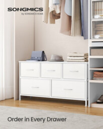 LEDREM Drawer Dresser, Chest Of Drawers, 5 Non-Woven Fabric Drawers, For Bedroom, Closet, White - thumbnail 1