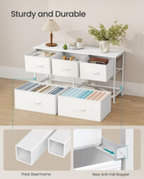 LEDREM Drawer Dresser, Chest Of Drawers, 5 Non-Woven Fabric Drawers, For Bedroom, Closet, White - thumbnail 6