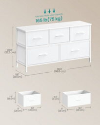 LEDREM Drawer Dresser, Chest Of Drawers, 5 Non-Woven Fabric Drawers, For Bedroom, Closet, White - thumbnail 5