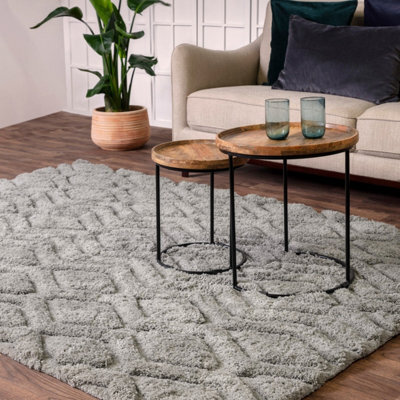 Silver Modern Modern Shaggy Geometric Easy To Clean Living Room And Bedroom-120Cm X 170Cm - image 1