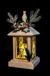 Shatchi 32Cm Battery Operated Wooden Lantern Lamp Leds Glitter Snow Covered Indoor Christmas Decorations, Wood, Warm White - thumbnail 3