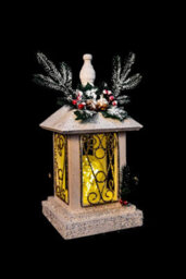Shatchi 32Cm Battery Operated Wooden Lantern Lamp Leds Glitter Snow Covered Indoor Christmas Decorations, Wood, Warm White - thumbnail 2
