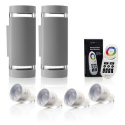 Auraglow Remote Control Colour Changing Up & Down Wall Light - Queensbury - Silver - Twin Pack - thumbnail 1