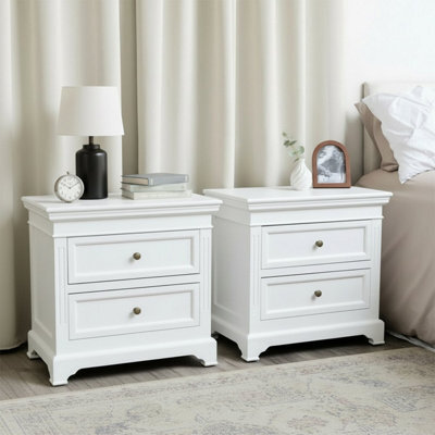 Melody Maison Pair Of Large White Two Drawer Bedside Tables - Daventry White Range - image 1