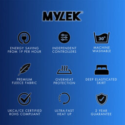 Mylek Electric Blanket King Size Bed Premium Fleece Underblanket Dual Control With Elasticated Skirt - thumbnail 7