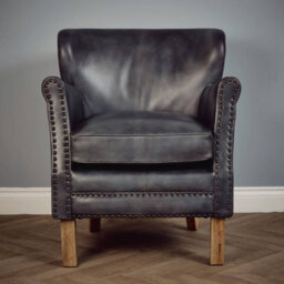 Elm Home And Products Real Genuine Leather Tub Aviator Wing Accent Arm Chair Grey 86Cm High X 73Cm Wide X 73Cm Deep - thumbnail 2