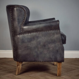 Elm Home And Products Real Genuine Leather Tub Aviator Wing Accent Arm Chair Grey 86Cm High X 73Cm Wide X 73Cm Deep - thumbnail 5