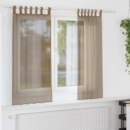 Berkfield Durable Voile Curtains With Loops 2 Pcs Light Brown 140X175 Cm - thumbnail 2