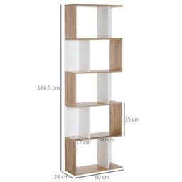 Wyld Haus Soli Leco Tall S-Shaped Oak And White Freestanding Bookcase, 5 Shelves, 60W X 24D X 184.5H Cm - thumbnail 3