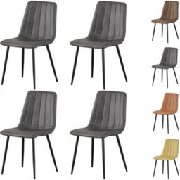 Mof Faux Suede Set Of 4 Dining Chairs With Sturdy Metal Legs Chairs With Backrest And Padded Seat Grey Stripe
