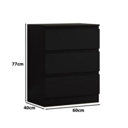 Fwstyle Carlton Black 3 Drawer Chest (H) 77Cm (W) 60Cm (D) 40Cm - thumbnail 6