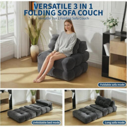 Folding Futon Sofa Bed Convertible Sleeper Chair W Pillow Mattress - thumbnail 3