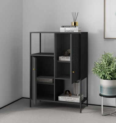 Hallowood Furniture Bewdley Black Metal Side Display Unit With 2 Doors - image 1