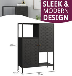 Hallowood Furniture Bewdley Black Metal Side Display Unit With 2 Doors - thumbnail 3