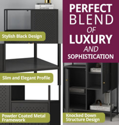 Hallowood Furniture Bewdley Black Metal Side Display Unit With 2 Doors - thumbnail 4