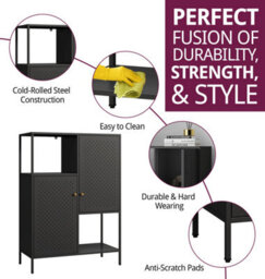 Hallowood Furniture Bewdley Black Metal Side Display Unit With 2 Doors - thumbnail 2