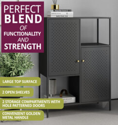 Hallowood Furniture Bewdley Black Metal Side Display Unit With 2 Doors - thumbnail 5